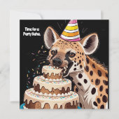 Gevlekte hyena met pet in taart bijten kaart (Voorkant)