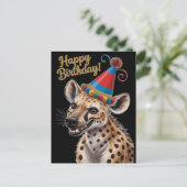 gevlekte hyena met verjaardagshoed briefkaart (Staand voorkant)
