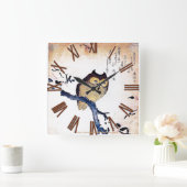 " gevlekte Japanse Owl Woodcut" Vierkante Klok (Huis)