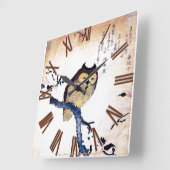 " gevlekte Japanse Owl Woodcut" Vierkante Klok (Hoek)