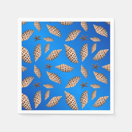 Gevlekte Junonia Seashells op Blauw Servetten (Voorkant)