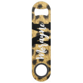 Gevlekte Kat Dierenprint Zwart Wit Monogram Naam Speed Flessenopener (Achterkant)