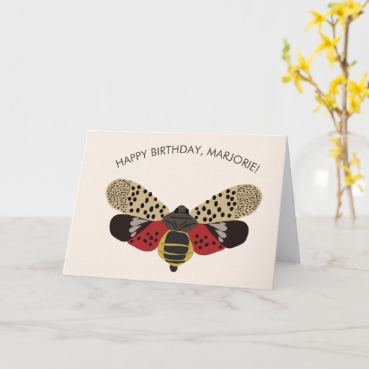 Gevlekte lantaarnvlieg bug gepersonaliseerde verja kaart (Gele Bloem)