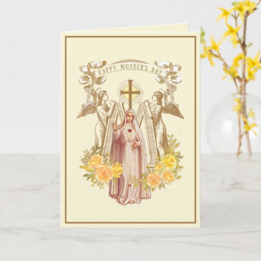  gevlekte Maagd Maria katholieke Moederdag Kaart (Gele Bloem)