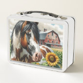 gevlekte paarden en rustieke schuur (Achterkant)