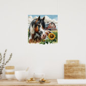  gevlekte paarden en rustieke schuur poster (Keuken)