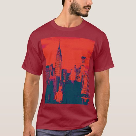 Gevlekte Pop Art Maroon Red New York City Kunstwer T-shirt (Voorkant)