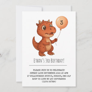 Gevlekte rode dino met perzikballon verjaardag kaart
