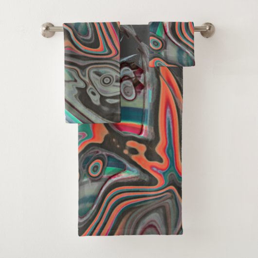 Gevlekte sporen van grijs, levend koraal en cyaanS Bad Handdoek (Insitu)