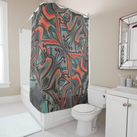 Gevlekte sporen van grijs, levend koraal en cyaanS Douchegordijn (In situ)