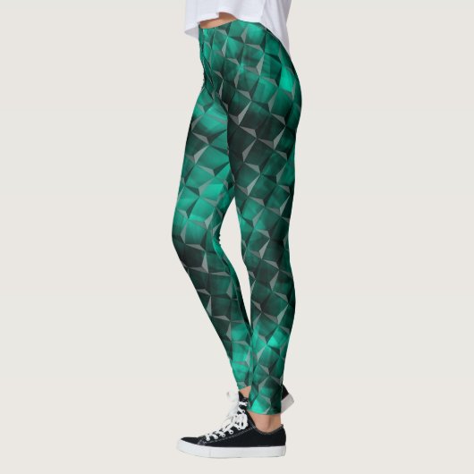 Gevlekte vierkant blauwgroene turquoise, 3D-drieho Leggings (Links)