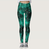 Gevlekte vierkant blauwgroene turquoise, 3D-drieho Leggings (Voorkant)