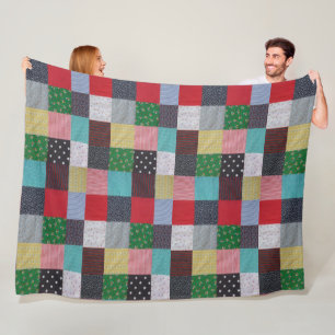 gevlekte vierkanten van kleurrijk  patchwork fleece deken
