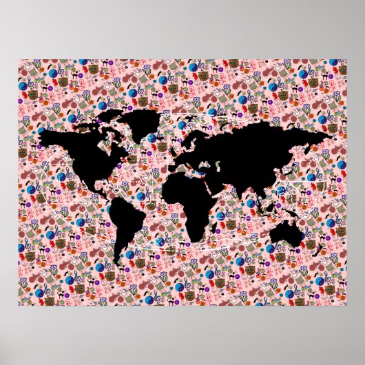 gevlekte zwarte wereldkaart poster (Voorkant)