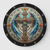 gevleugeld Glazen in lood kruis Grote Klok (Voorkant)