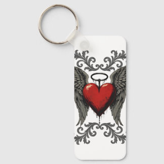 Gevleugeld Hart met Halo – Gothic Angel Love Desig Sleutelhanger
