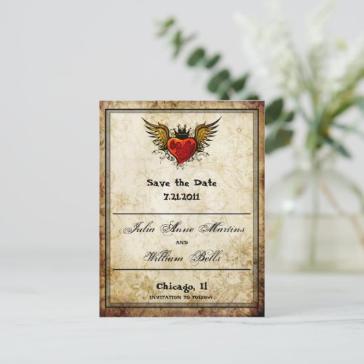  Gevleugeld Hart Sla de datum Briefkaarten (Staand voorkant)