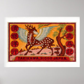 Gevleugeld hert Hyogo Japan Vintage luciferdoosje Poster