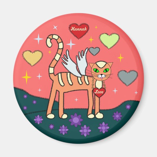 Gevleugeld Kat met Heart Custom Magnet (Voorkant)