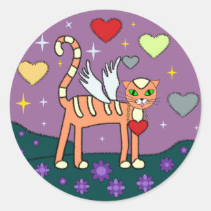 Gevleugeld Kat met Heart Custom Sticker
