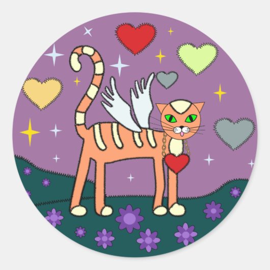 Gevleugeld Kat met Heart Custom Sticker (Voorkant)
