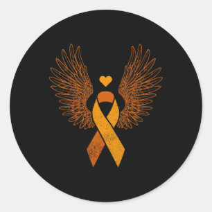 Gevleugeld oranje lint leukemie bloedkanker bewust ronde sticker