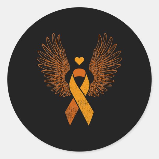 Gevleugeld oranje lint leukemie bloedkanker bewust ronde sticker (Voorkant)