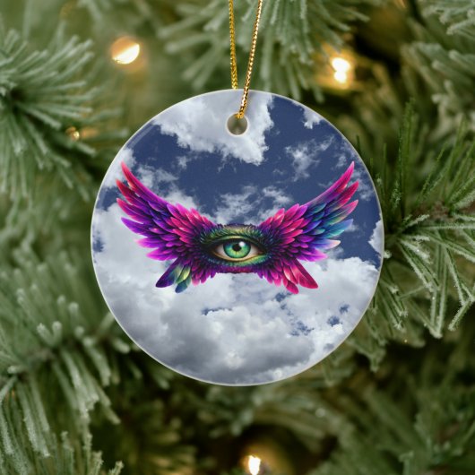 Gevleugelde Beschermings Oog – Ronde Intentie Sleu Keramisch Ornament (Boom)