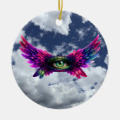 Gevleugelde Beschermings Oog – Ronde Intentie Sleu Keramisch Ornament (Voorkant)