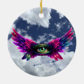 Gevleugelde Beschermings Oog – Ronde Intentie Sleu Keramisch Ornament (Achterkant)