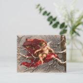 GEVLEUGELDE CHERUB OP WINTERBOOM MET VOGELS Kerstm Briefkaart (Staand voorkant)
