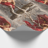 GEVLEUGELDE CHERUB OP WINTERBOOM MET VOGELS Kerstm Cadeaupapier (Hoek)