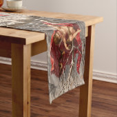 GEVLEUGELDE CHERUB OP WINTERBOOM MET VOGELS Kerstm Korte Tafelloper (Voorbeeld)