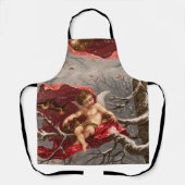 GEVLEUGELDE CHERUB OP WINTERBOOM MET VOGELS Kerstm Schort (Voorkant)