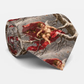 GEVLEUGELDE CHERUB OP WINTERBOOM MET VOGELS Kerstm Stropdas (Opgerold)