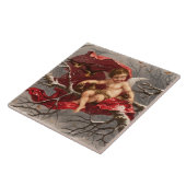 GEVLEUGELDE CHERUB OP WINTERBOOM MET VOGELS Kerstm Tegeltje (Zijkant)