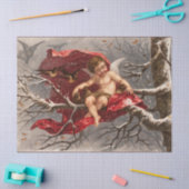 GEVLEUGELDE CHERUB OP WINTERBOOM MET VOGELS Kerstm Tissuepapier (Craft)