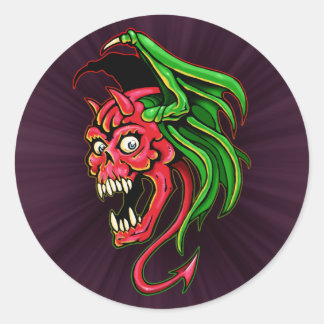 Gevleugelde duivel schedel ontwerp ronde sticker