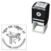 Gevleugelde eenhoorn lijn kunst ronde bibliotheek   zelfinktende stempel (In situ)