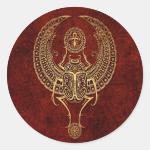 Gevleugelde Egyptische Scarab Kever met Ankh - bru Ronde Sticker