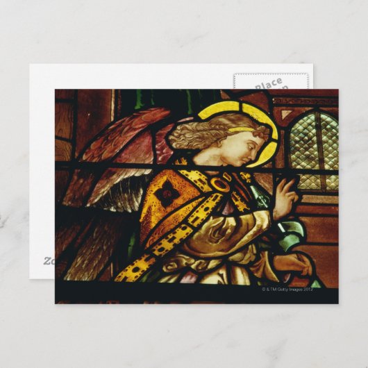 Gevleugelde engel in glas-in-loodraam briefkaart (Voorkant / Achterkant)