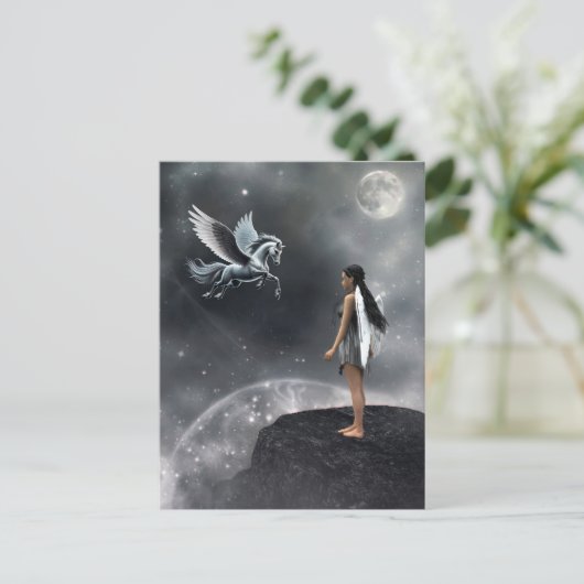  gevleugelde fee en vliegend paard briefkaart (Staand voorkant)