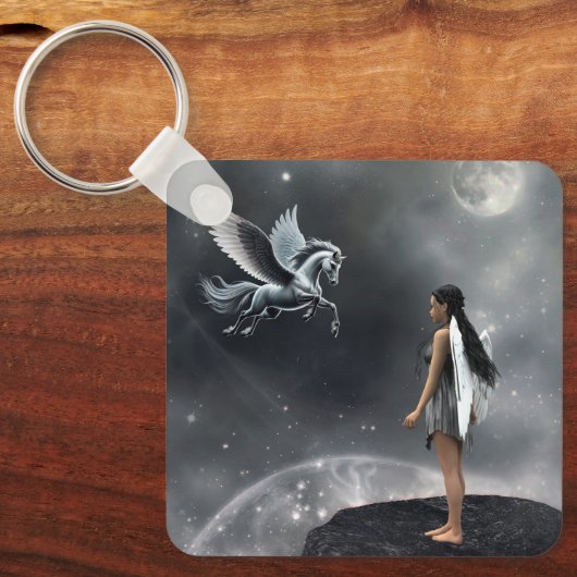  gevleugelde fee en vliegend paard sleutelhanger (Voorkant)