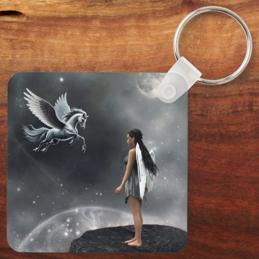  gevleugelde fee en vliegend paard sleutelhanger (Achterkant)