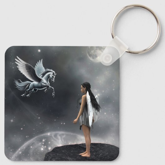  gevleugelde fee en vliegend paard sleutelhanger (Achterkant)