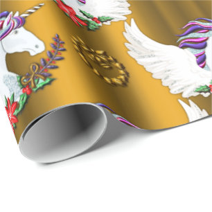 Gevleugelde Gouden Kerstmis van de Eenhoorn Cadeaupapier