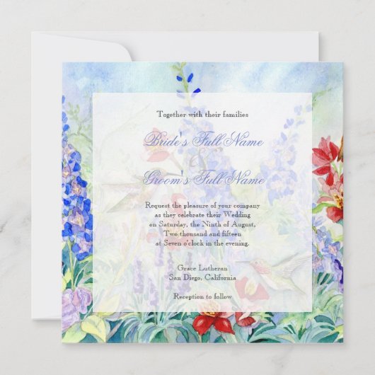 Gevleugelde juwelen kolibries - bruiloft uitnodigi kaart (Voorkant)