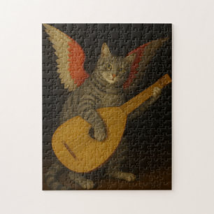 Gevleugelde Muzikant Kat Speelt Luit Kunst Legpuzzel