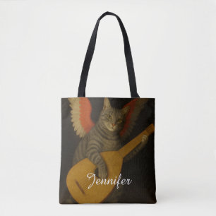 Gevleugelde Muzikant Kat Speelt Luit Kunst Tote Bag