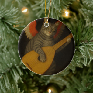 Gevleugelde muzikant kat speelt luth Kunst Keramisch Ornament